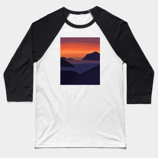 Sunset Sky Colors with Dark Mountains Baseball T-Shirt